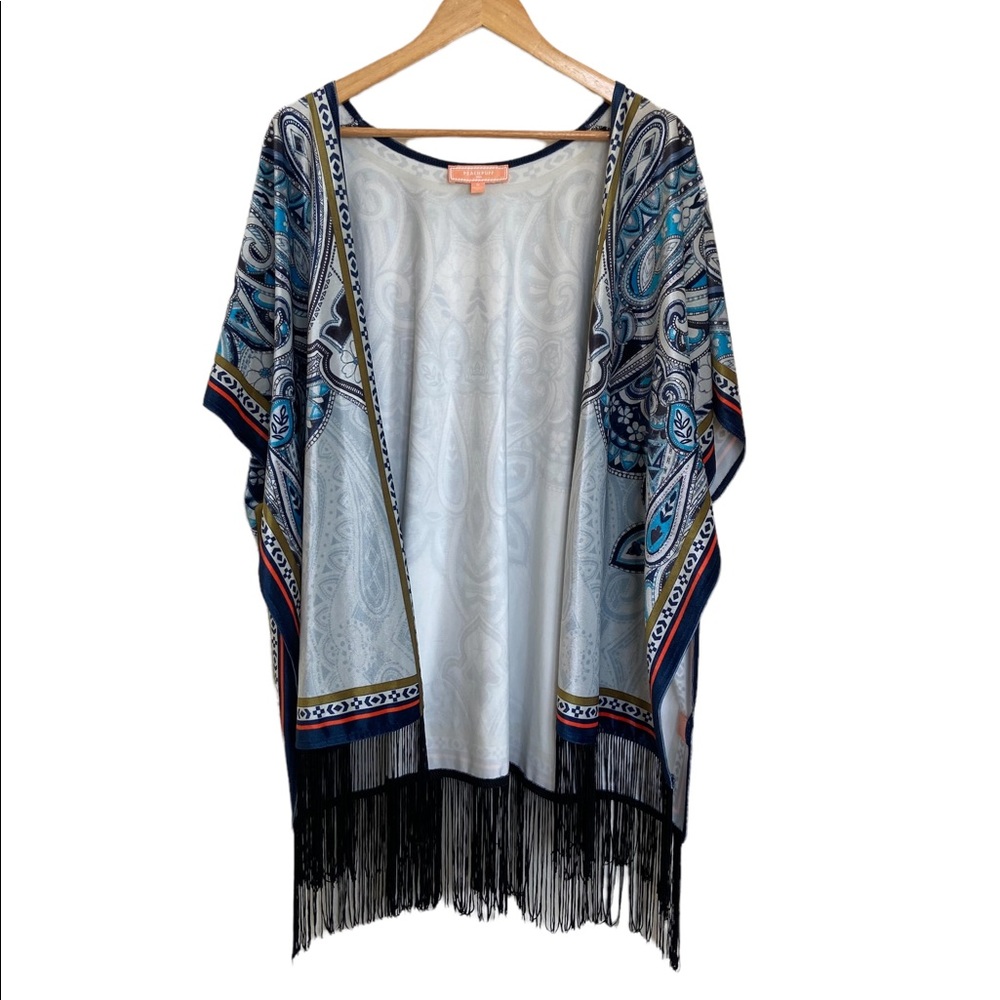 Peachpuff Velvet Boho Fringe Kimono